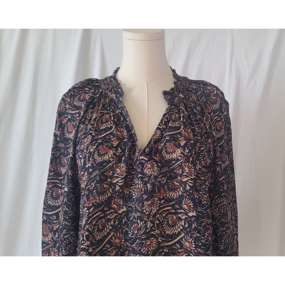 Faherty Womens Artisan Block Print Multicolor Portia Blouse Top Small - Picture 5 of 8